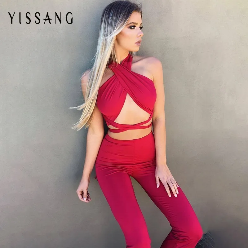Женский Облегающий комбинезон Yissang из двух предметов с лямкой на шее летний