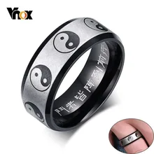 Vnox Traditionele Chinese Ying Yang Ringen voor Mannen Vrouw 8MM Zwart Rvs Exorcism Gossip Mannelijke Gebed Sieraden(China)