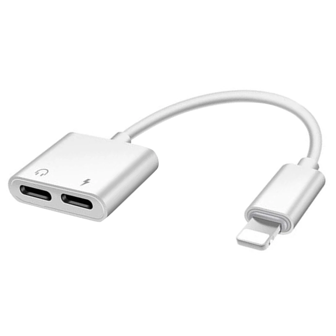 

Dual Ports Adapter Splitter,2 In 1 Headphone Jack Aux Audio & Charger Adapter Cable Connector Compactible For Iphne(White)