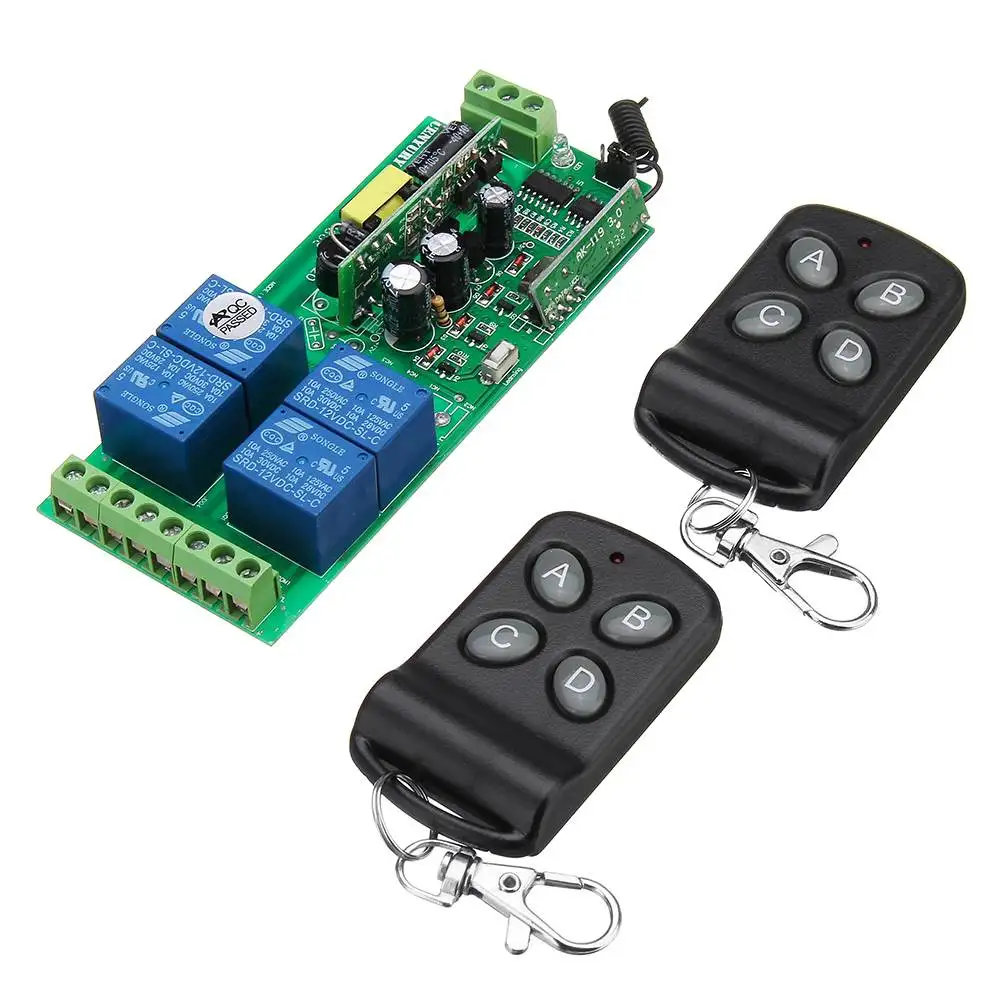 

LEORY 433MHz 220V Four Channel Lamps Remote Control Switch 4CH Wireless Remote Control Switch Learning Code Module