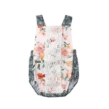 

2019 Hot Sale Cotton Kids Baby Newborn Kid Baby Girls Lace Floral Sling Jumpsuit Bodysuit Outfit Clothes Outfit 3-24M