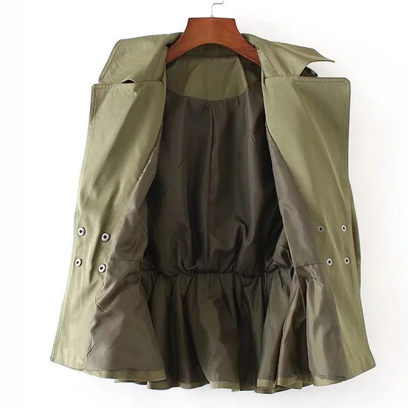 Manteau Bouton Occasionnel Revers Col Bd416 Ourlet Nouvelle khaki Mince Lâche Courte Taille Femme Green Élastique vent Coupe ewq 2019 Longues Army À Manches Femelle qH8FFT