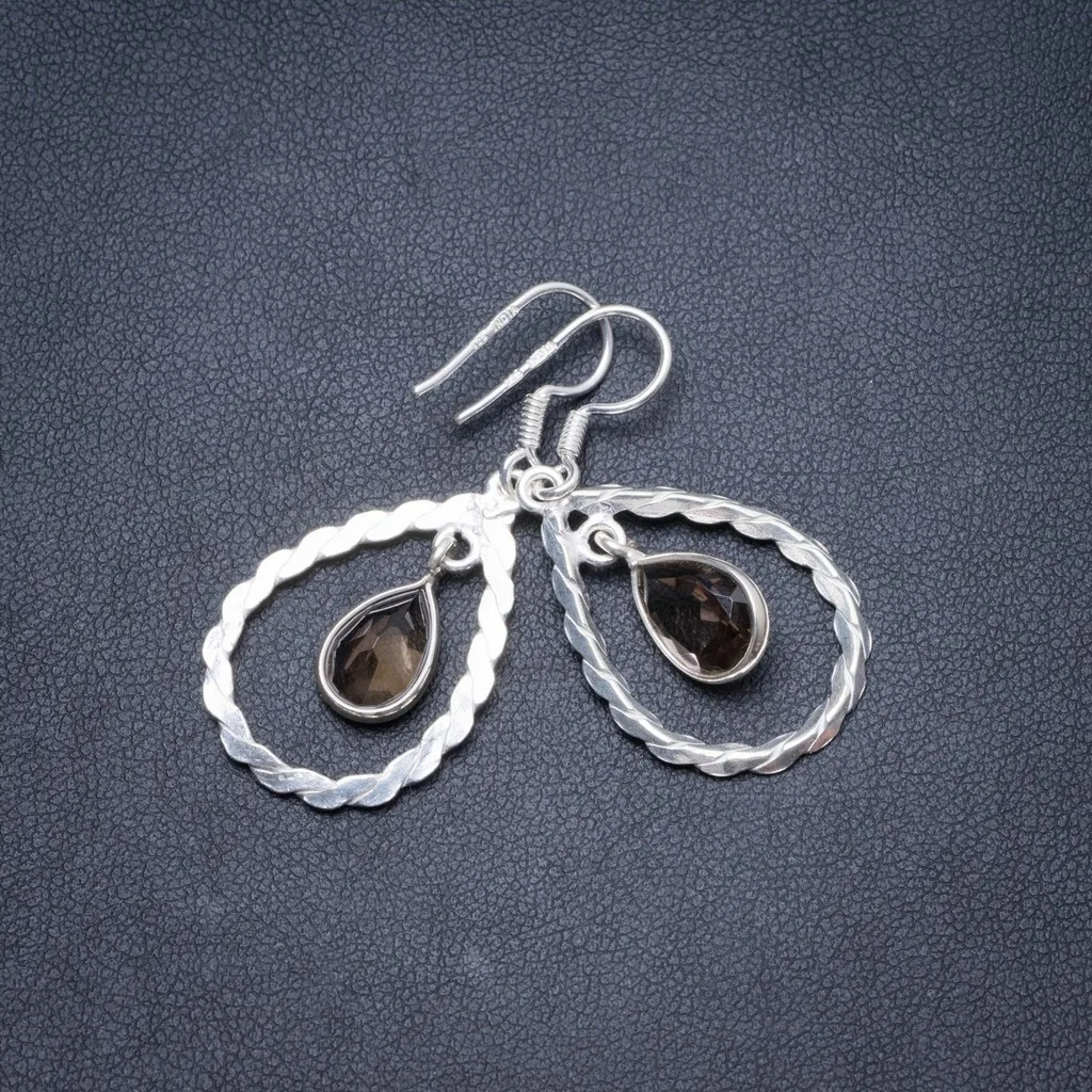 

Natural Smoky Quartz Handmade Unique 925 Sterling Silver Earrings 1 3/4" Y2215