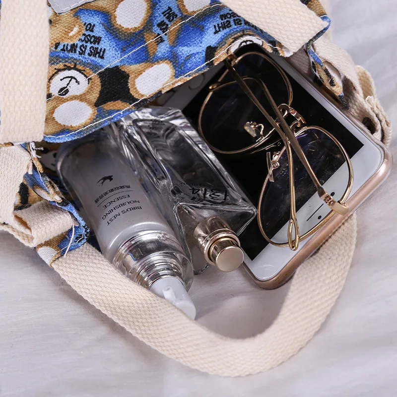 2019 New Canvas Handbags Portable Korean Fashion Printing Shoulder Crossbody Bags For Women Ladies Bag Messenger Bucket Small