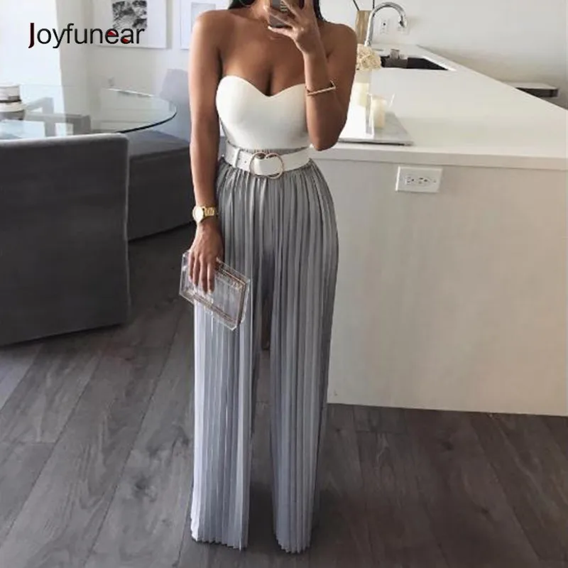 Joyfunear однотонный комбинезон прямые штаны цельный для женщин 2019 Сексапильный