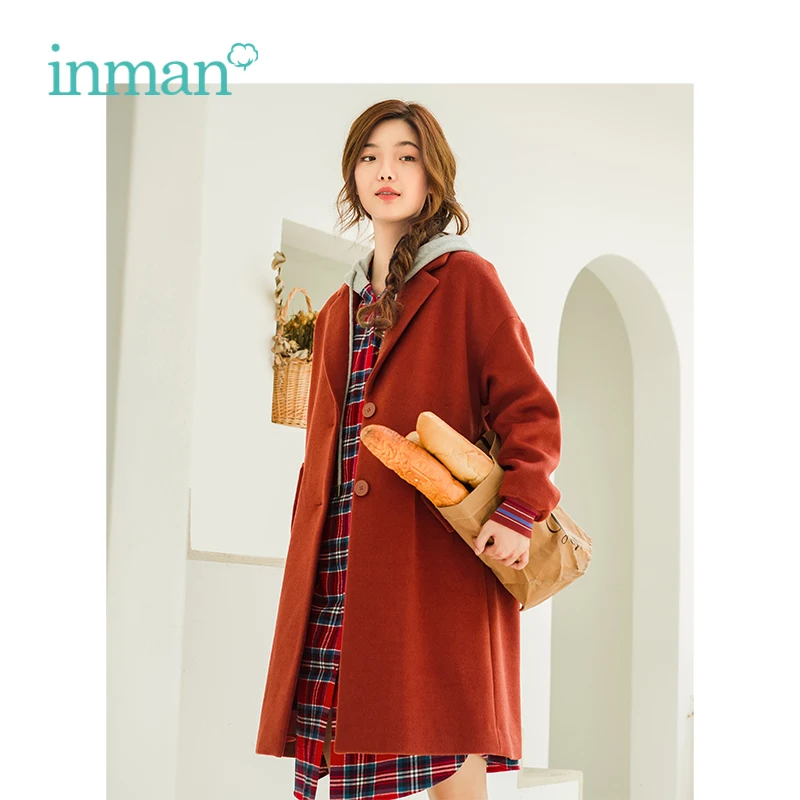 

INMAN Winter New Arrival Lapel Loose Casual Wild Models Woman Wool Coat