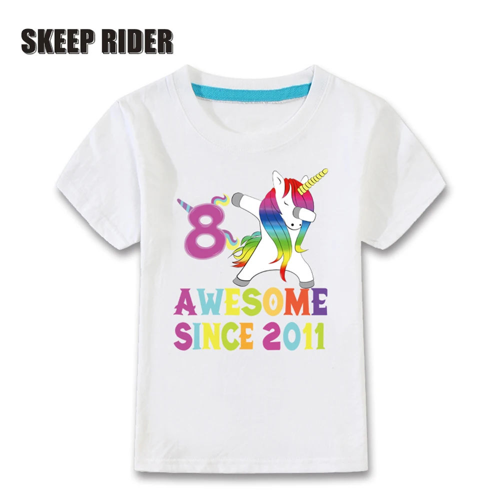 

2019 Fashion Cotton Unicorn Party Kids Tops For Girls Short Sleeve Super Soft Summer Birthday Party Print Tshirt