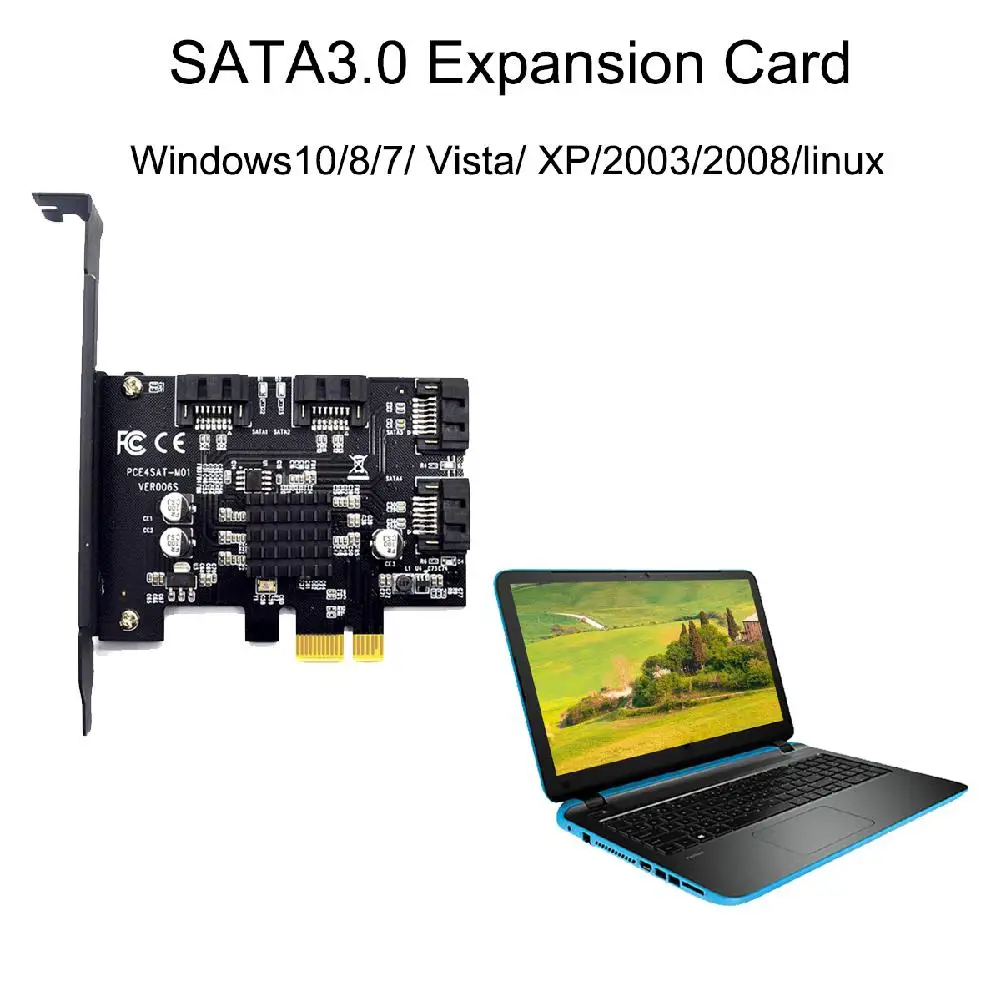 

BEESCLOVER PCI-E to SATA3.0 Controller Expansion Card 4 Port 6G Riser Card Expansion IPFS Hard Drive Mining Card 88SE9215 r20