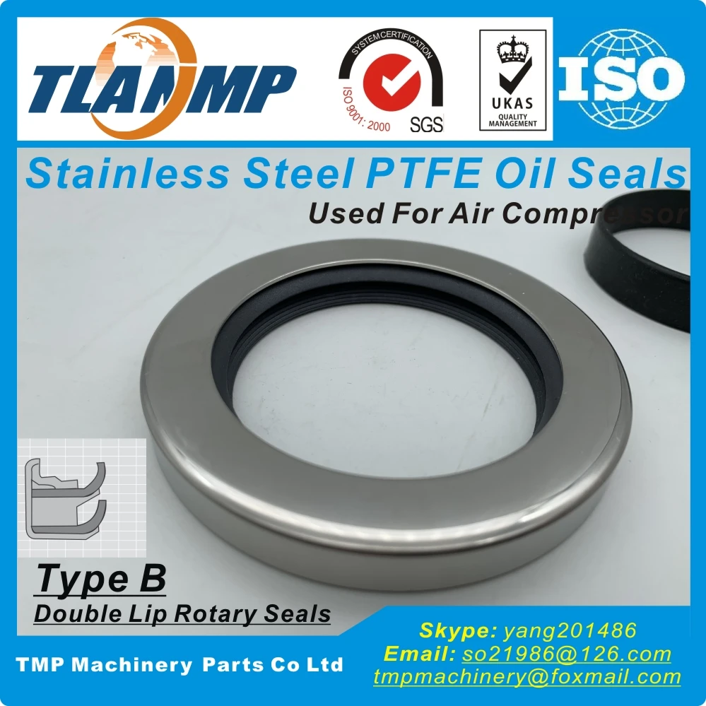 Inner size 75/80/85/90/95/100/105/120/125mm Dual Lip Rotary Seals ,Type B Stainless steel PTFE Oil Seals Used for Air Compressor