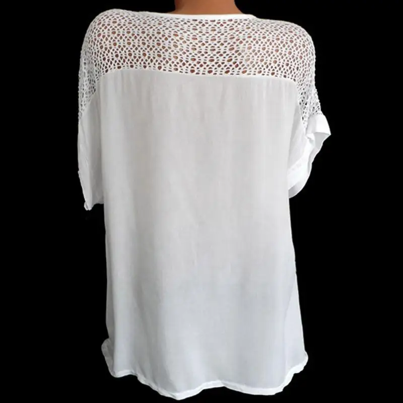 Women Blouse Plus Size XL-5XL Bat's wing sleeved V neck Tops shirt Fashion Lace Edge vestidos casual shirts
