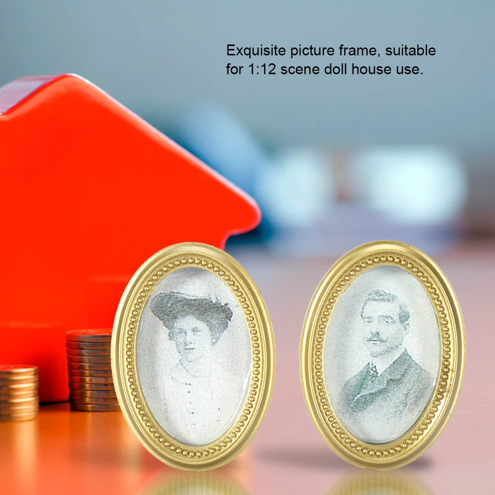 

2Pcs/Set doll house Miniature Oval Frame Picture Photo Dollhouse Mini Photo Frame Image DIY Accessories