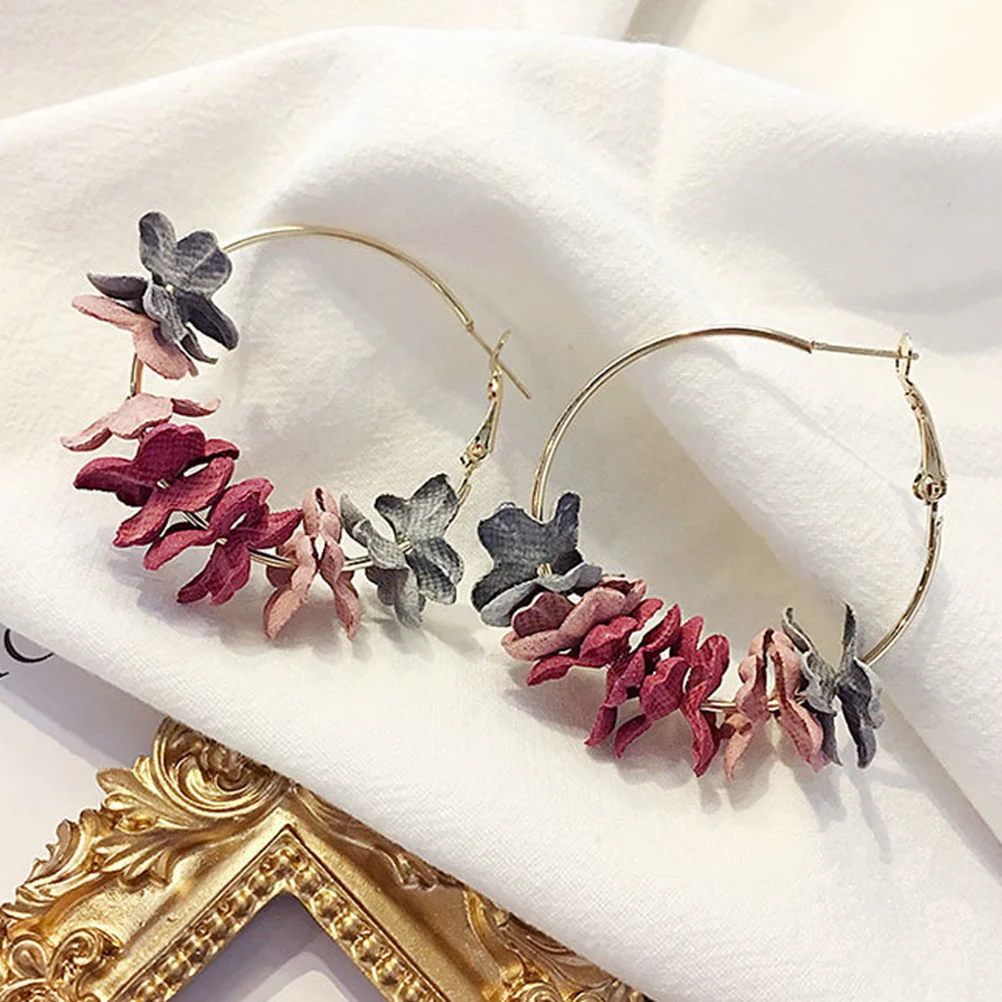 New Fabric Flower Round Drop Earrings Bohemian Earrings Colorful Petal