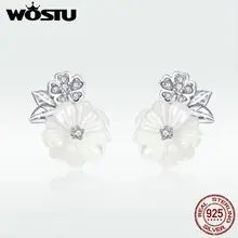 WOSTU женские вечерние серьги-гвоздики в виде цветов маргаритки из натуральной 925 пробы, настоящее Серебро S925 пробы, модное ювелирное изделие DAE008