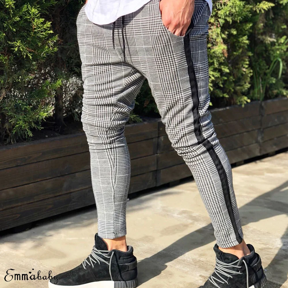 

England Style Men Slim Fit Plaid Long Trousers Casual Pencil Pants New