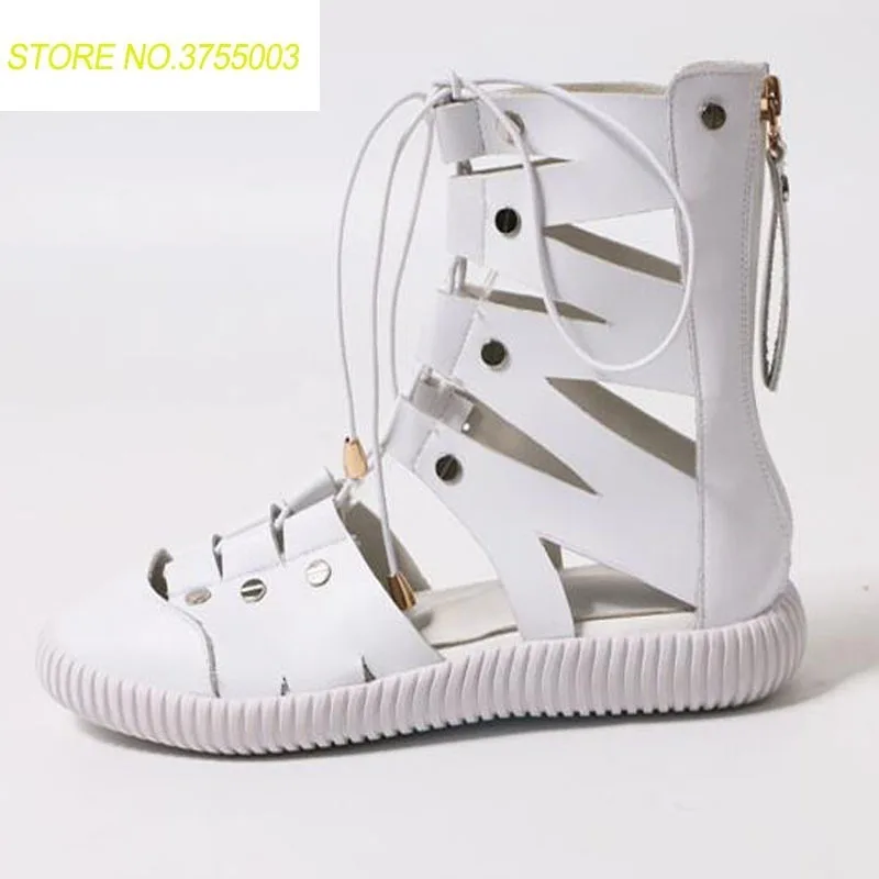 

2018 Hot Soft Sole Cut out Causal Sandals Ankle Boots Sexy Round Toe Ladies crossed-tied Bandage Comfortable Female Boots