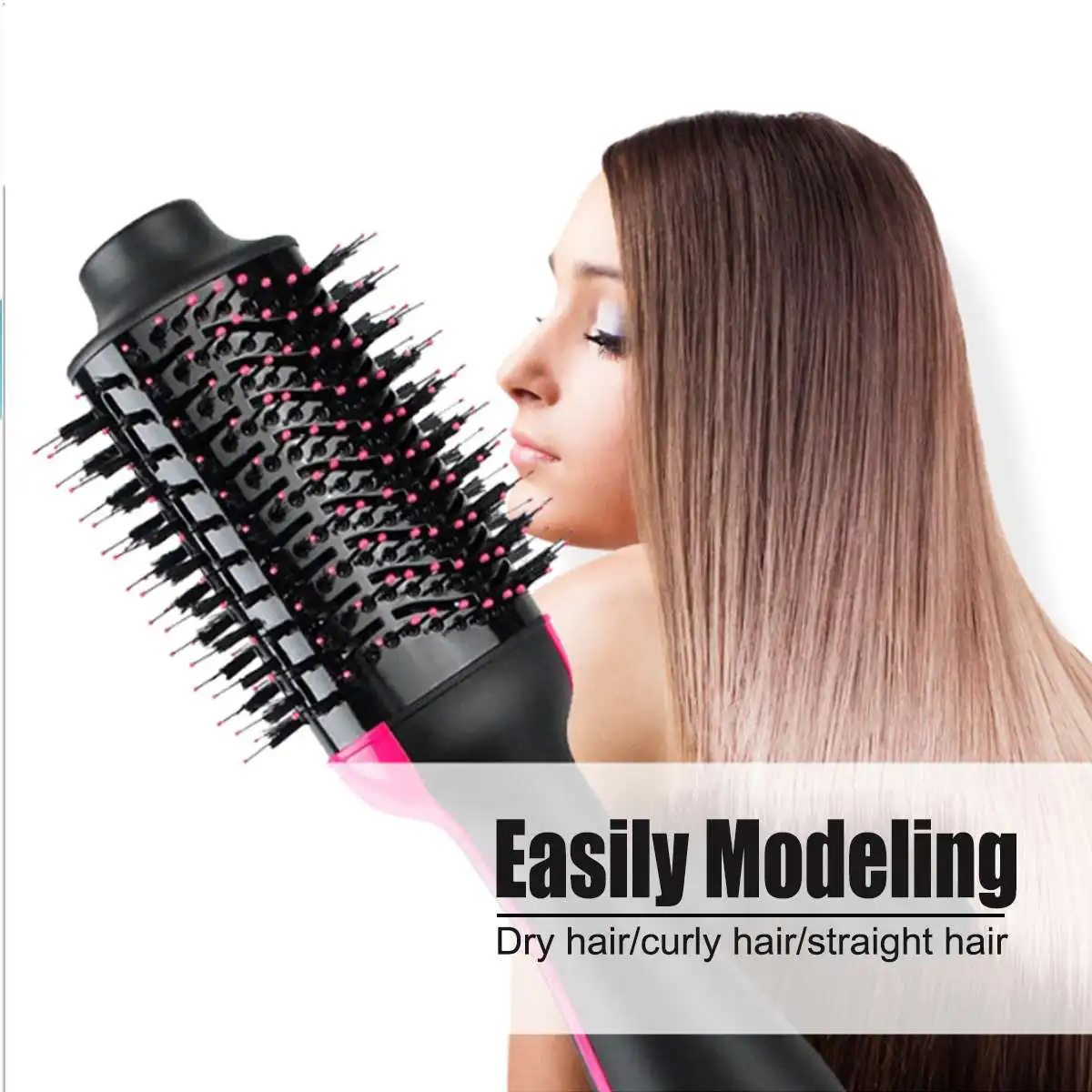 

2 in 1 Hair Dryer & Volumizer Rotating Hair Brush Roller Rotate Styler Comb Styling Straightening Curling Iron