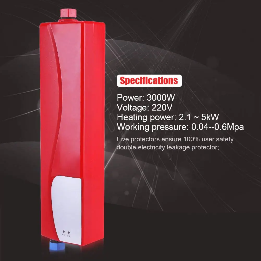 3000 W Electronic Mini Water Heater, Without Tank, With Air Valve, 220 V, With EU Plug, For Home, Kitchen, Bath, Red, Socialme