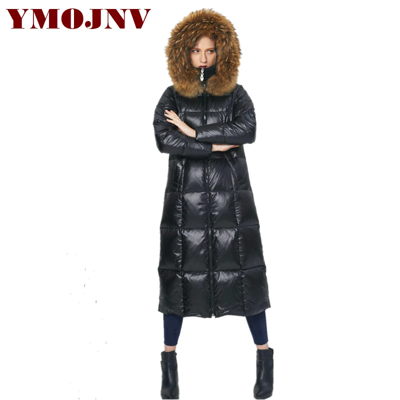 

YMOJNV New Winter Jacket Women Real Raccoon Fur Collar Down Parka Thickening Long Large Size Hooded Duck Down Jacket Coat Female