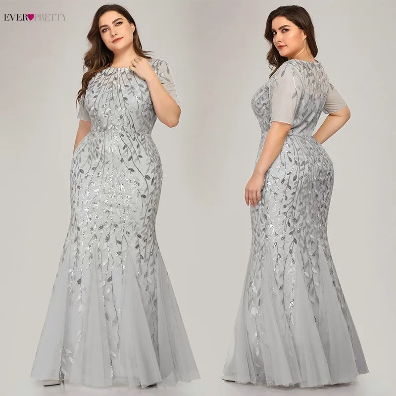 Plus Size Sequined Evening Dresses Long Ever Pretty O-Neck Half Sleeve Mermaid Abiye Sexy Elegant Party Dresses Robe De Soiree Plus Size Sequined Evening Dresses Long Ever Pretty O-Neck Half Sleeve Mermaid Abiye Sexy Elegant Party Dresses Robe De Soiree