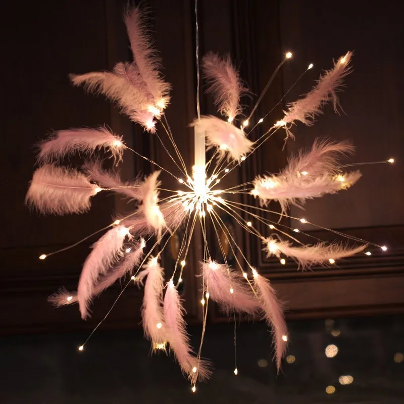 

DIY Feather Fireworks Lights Romantic LED String Light USB/Battery Power 8 Modes Adjustment Waterproof Lighting Pink Feather