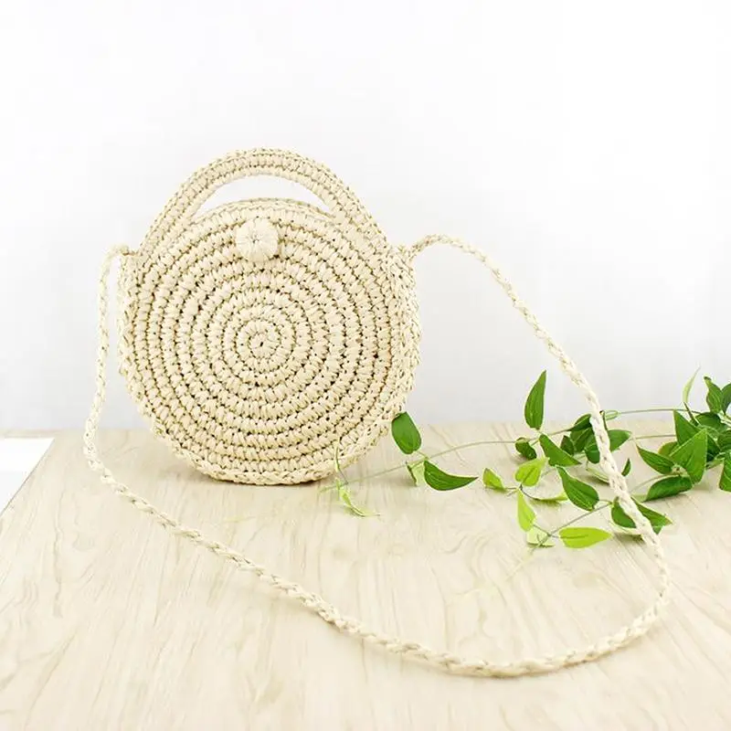 

INS New Ladies Hand-woven Bag Round Rattan Retro Literary Hand-woven Package Bohemia Beach Messenger Bag Household Storage Bag
