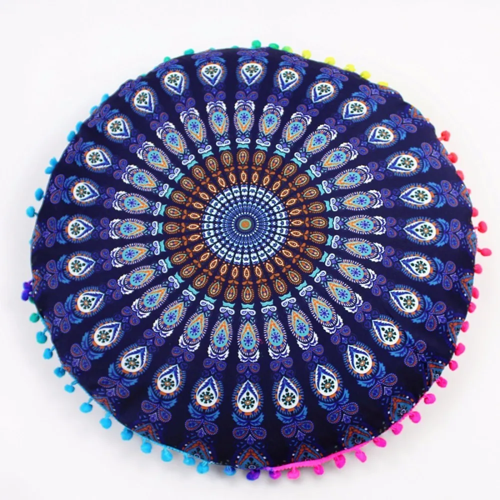 

New Colorful Mandala Floor Pillows Ottoman Round Bohemian Meditation Cushion Cover Throw Pillow Case Pouf