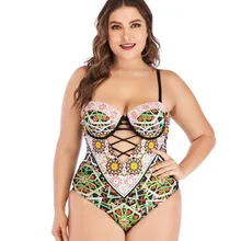 Плюс размер цельный купальник женский пуш-ап купальники Большие размеры Монокини винтажный бандажный купальник купальный костюм для женщин