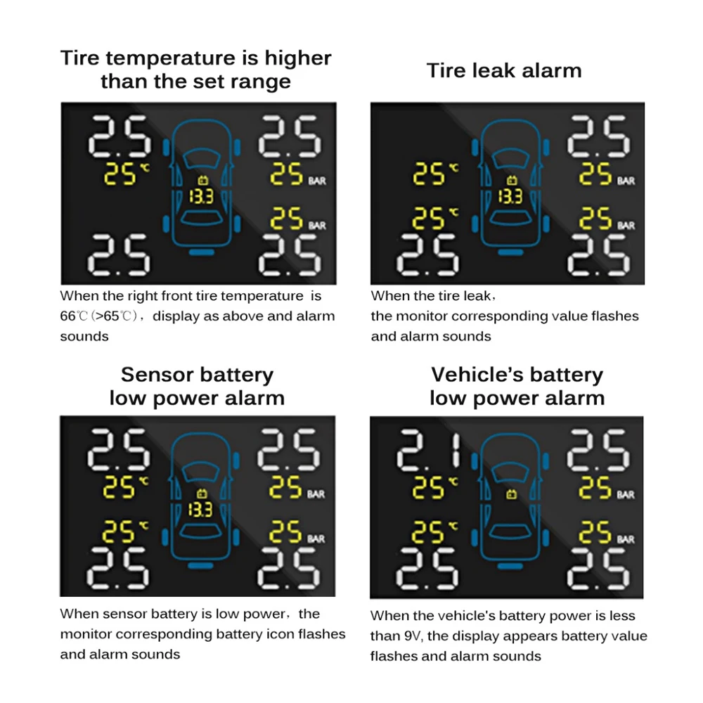 Careud автомобильный Tpms 2 Usb порта для смартфона беспроводной монитор давления в шинах Система сигнализации с 4 датчиками