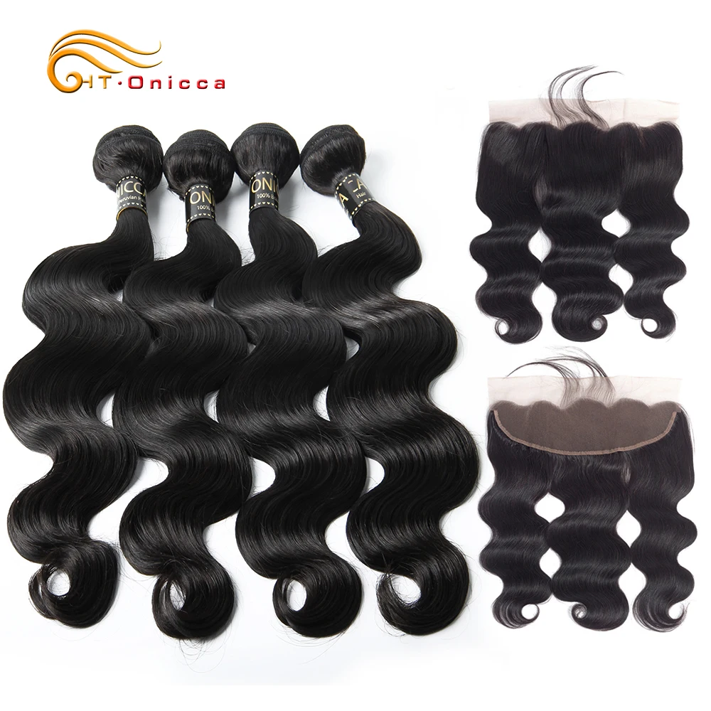 

Brazilian Body Wave with Frontal Pre Plucked Ear To Ear Lace Frontal with Bundles Remy Human Hair 3 4 Bundles with Closure