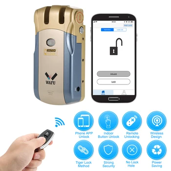 

WF-018U Wireless Remote Control Lock Security Invisible Keyless Zinc Alloy Metal iOS Android APP Unlocking with 2 Remote Keys