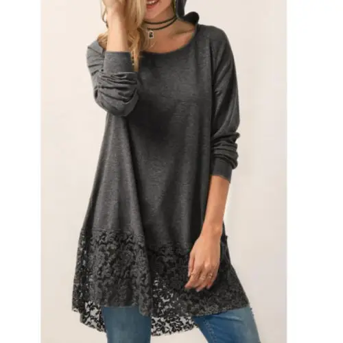 

Women Autumn Loose Long Sleeve Casual Blouse Shirt Ladies Casual Lace Hooded Solid Tops Pullover
