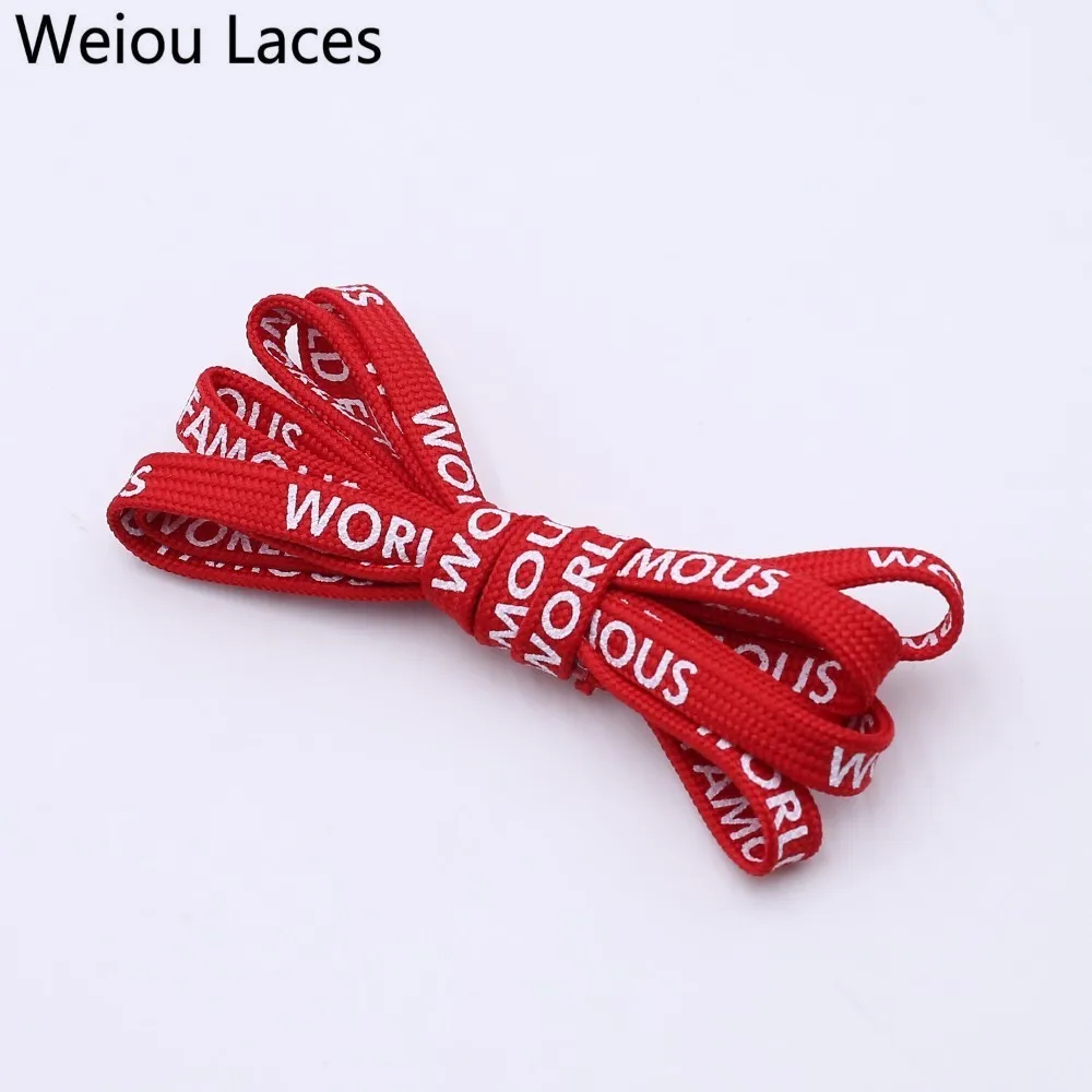 Weiou Fashion 7mm Width Double-sided Silk Screen Printing Universal Shoe Laces Flat Printed WORLD FAMOUS Shoelaces Personality