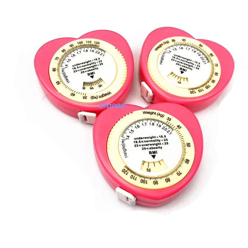 Высокое качество розовый цвет в форме сердца Рулетка массовый индекс сантиметровая лента-рулетка и калькулятор для Диета похудение 30 шт./лот