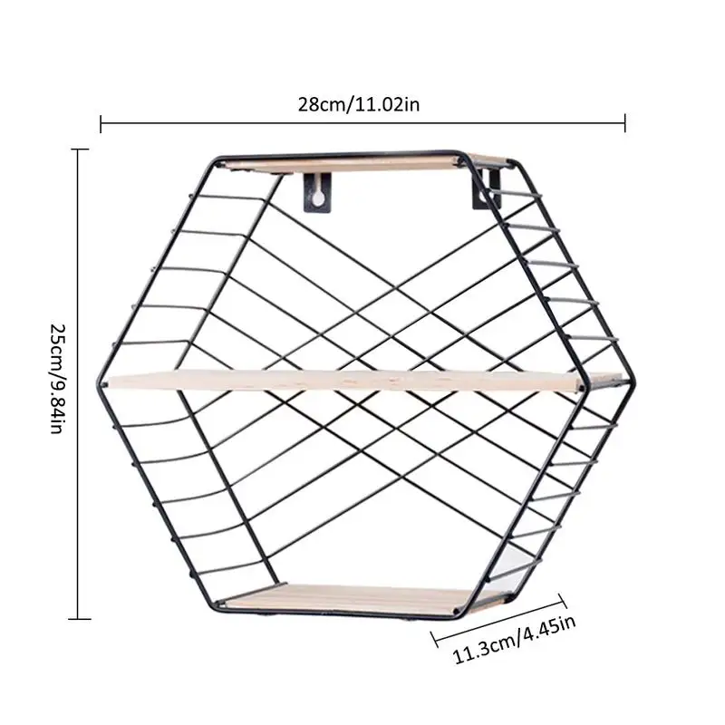 Деревянная настенная стойка для хранения, инновационная простая Шестигранная трехслойная настенная подвесная полка, украшение для дома, спальни, стены# SO