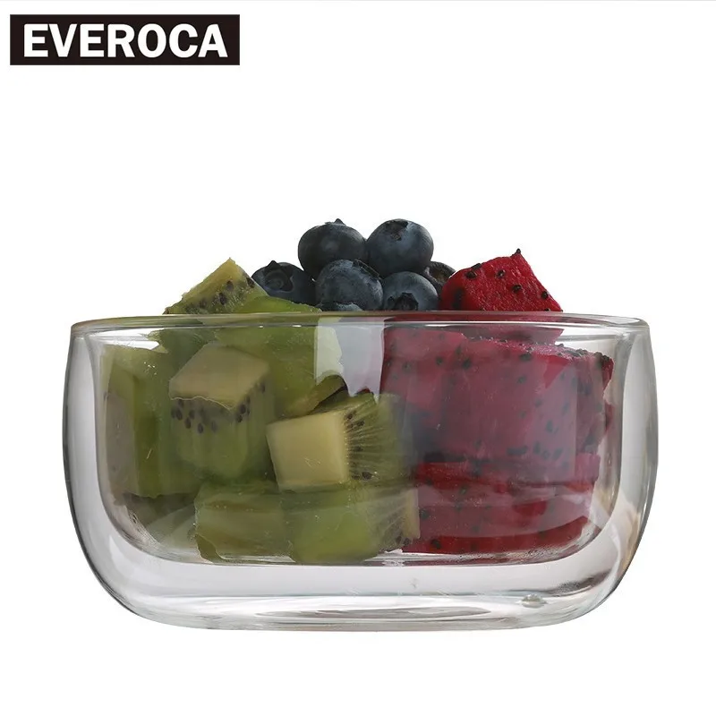 1 Pcs Double Layer Transparent Glass soup Bowl Ice Cream Heatproof heat