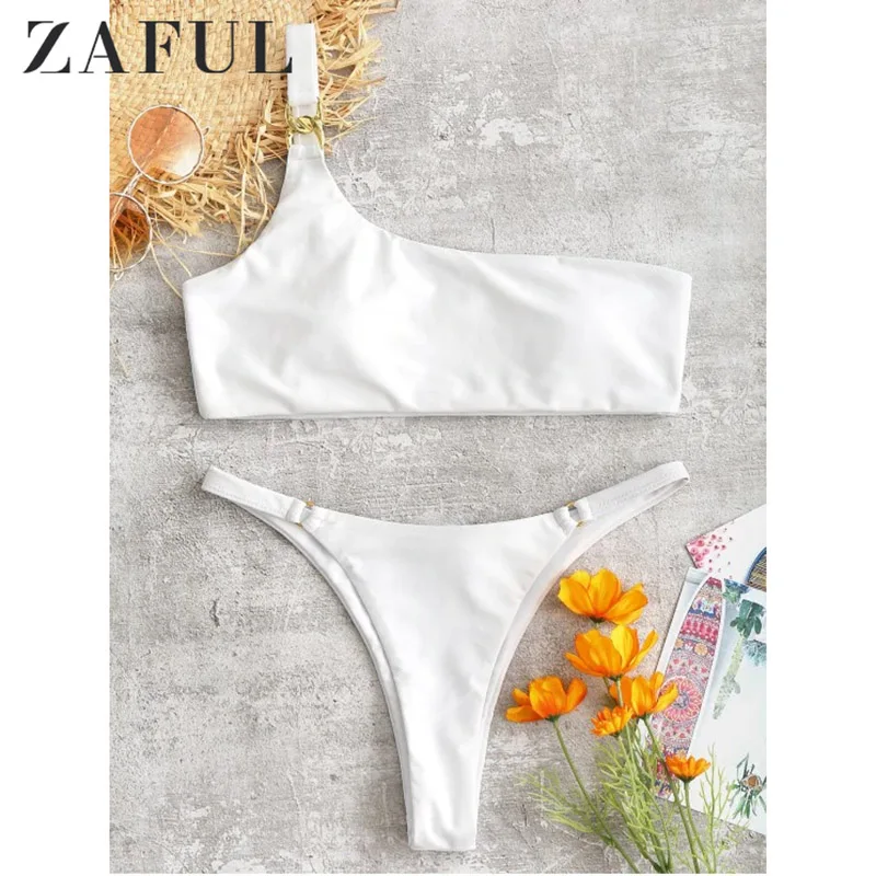 

ZAFUL High Cut One Shoulder Women Bikini Set High Waisted Hollow Out Bikinis Bathing Suit Padded Swimsuit Swimwear Beach Biquni