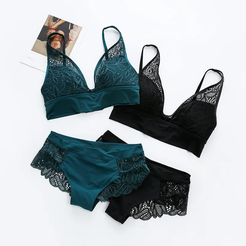 

Lisacmvpnel Sexy Hollow Out Lace Bras Set Thin Cotton Full Cups Ultrathin Fund Breathable No Steel Ring Lingerie