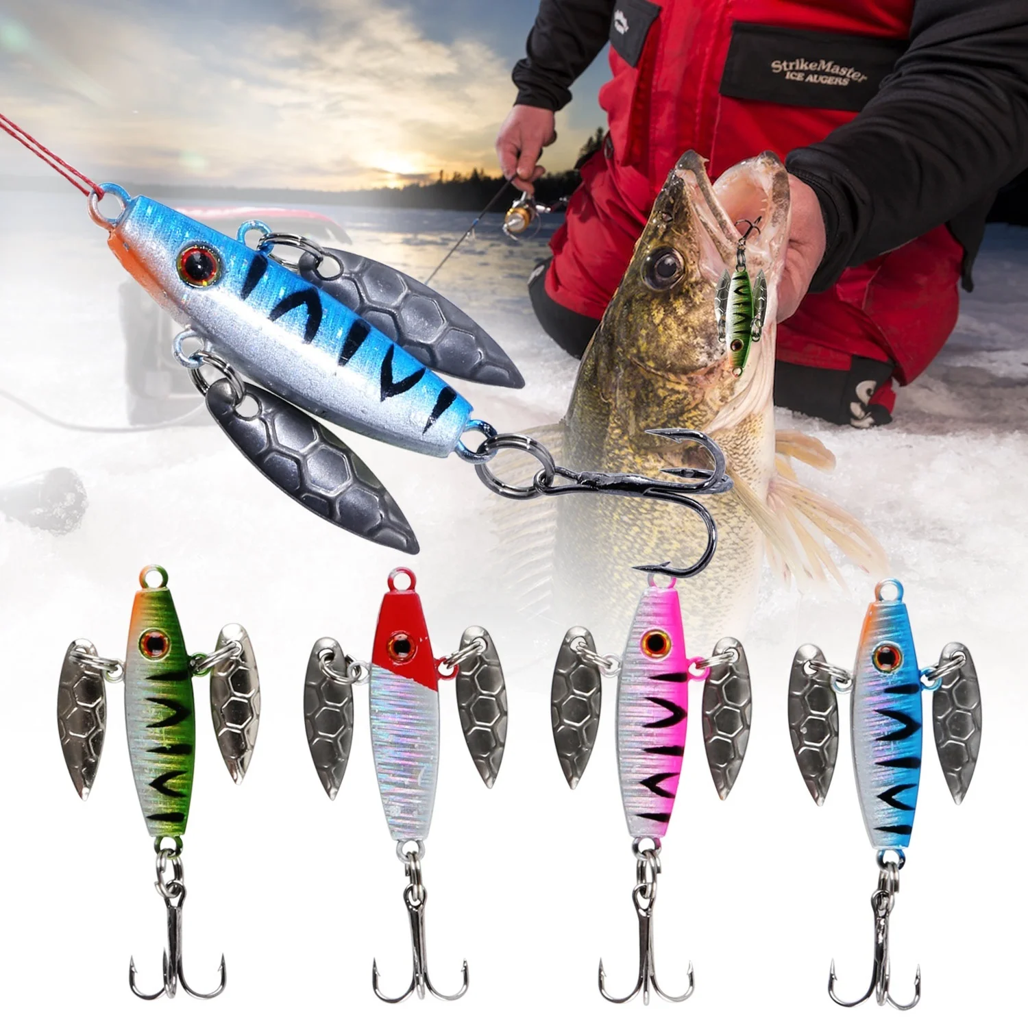 Sougayilang Ice Fishing Lure with Sequined 4pcs Fishing Hook Baitin