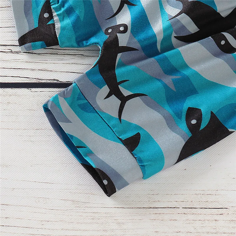 Baby Boy Cartoon Shark Letter Print Vest Top + Shorts Set Boutique Children's Clothing Cotton O-Neck Summer New Fashion 2 Sets