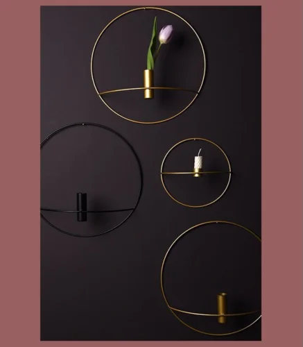 

Modern Art 3D Wall Mounted Candle Holder Metal Vintage Hanging Dry Flower Vase Geometric Tea Light Home Decor Candlestick