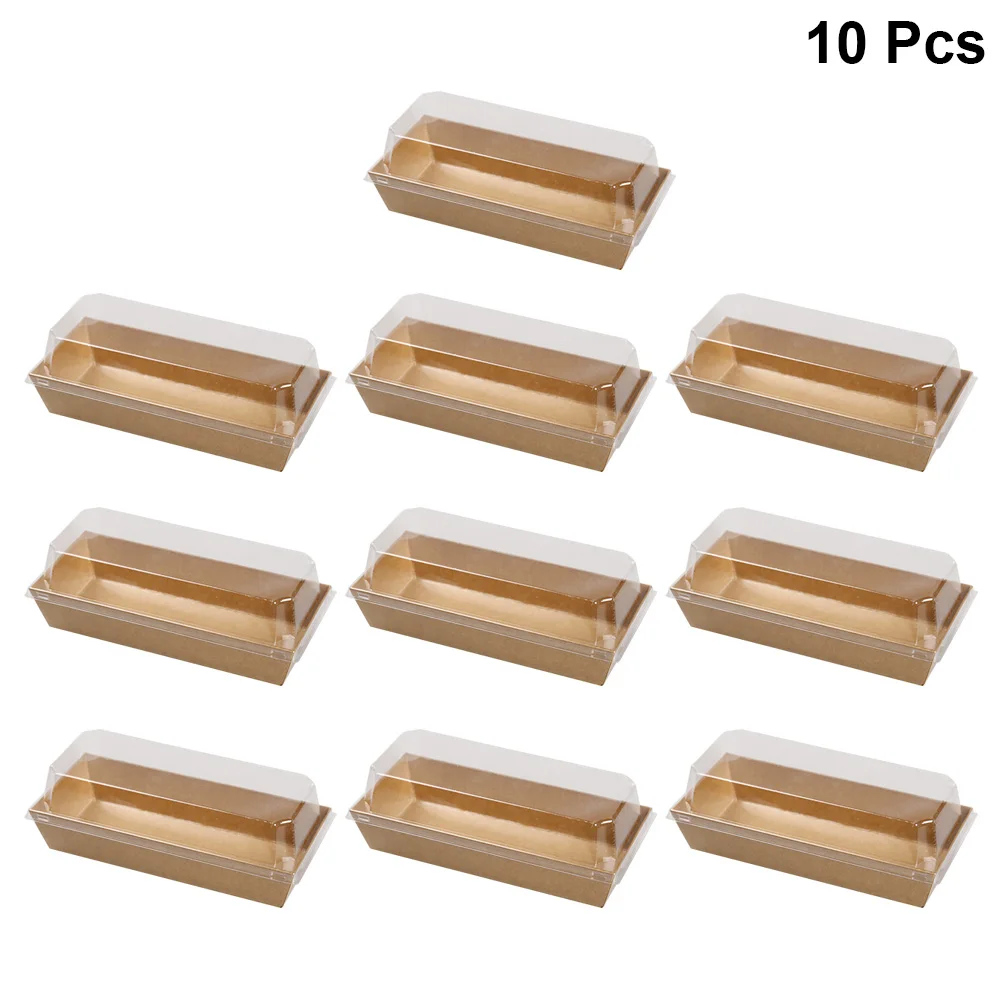

10PCS Kraft Paper Rectangular Bread Cake Sandwich Snack Wrapping Boxes Packing Box with Clear Plastic Lids