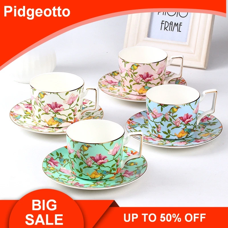 

European Fine Bone China Coffee Cup Set Luxury Handmade Flower Ceramic Afternoon Teacup Exquisite Coffee Cup And Saucer Gift Box