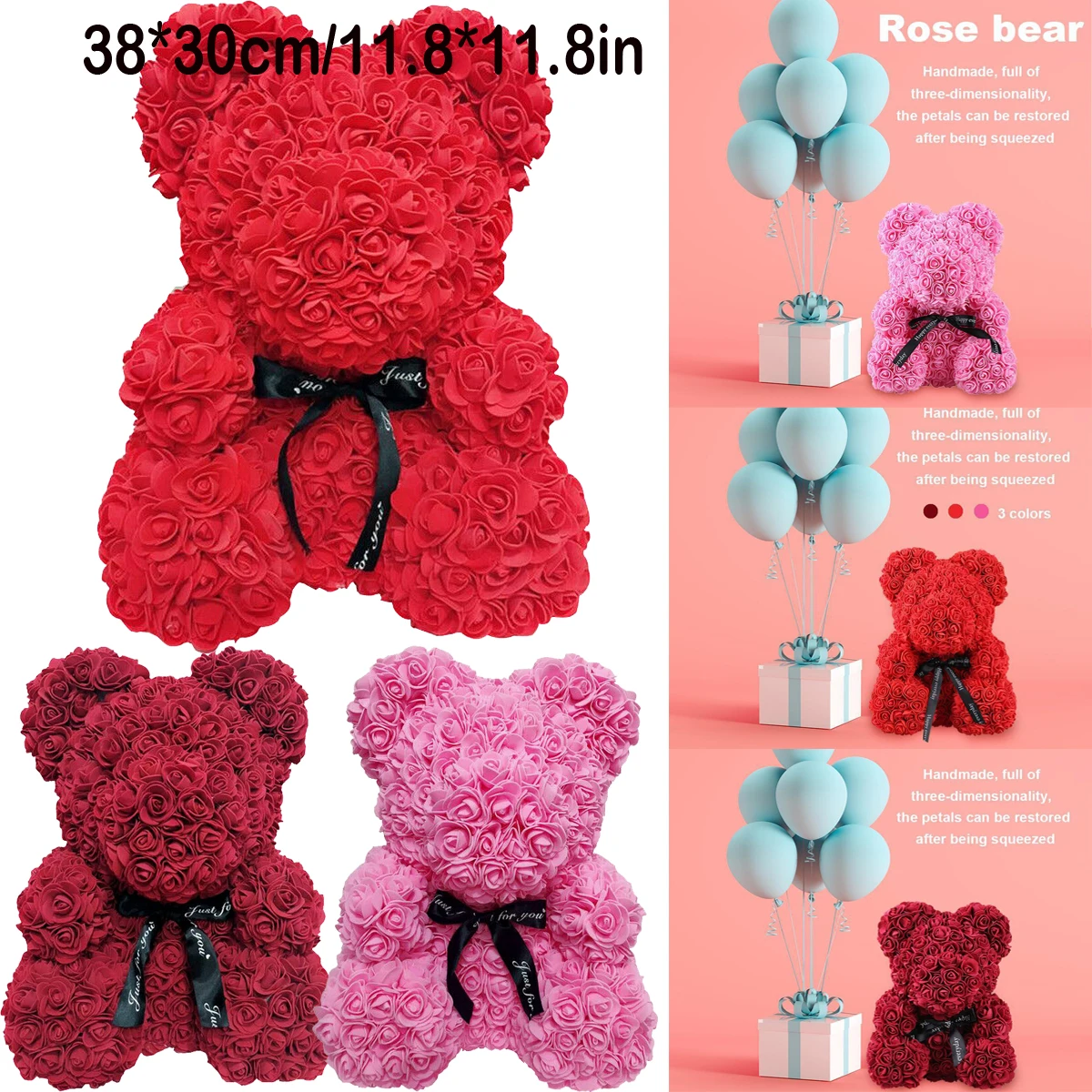 

2019 Romantic Valentine's Day Plush Rose Teddy Bear Cute Christmas Wedding Present With Box Wholesale Dropshipping Pudcoco Hot