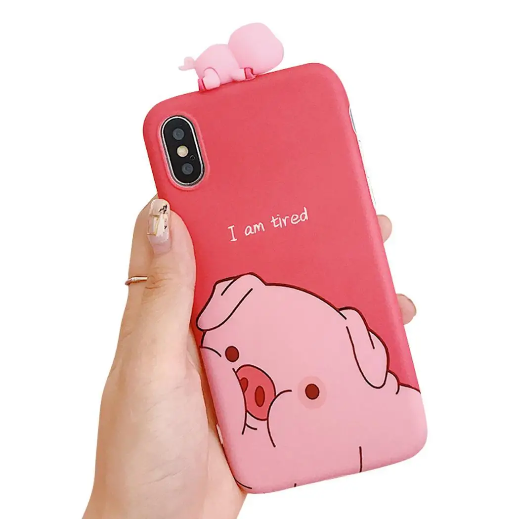 Cartoon Animal Pattern Soft TPU Phone Case Cute Pig Pink Red Cover For iPhone |