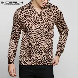 INCERUN уличная Для мужчин рубашка с леопардовым принтом с длинным рукавом Slim Fit Мужской топы 2019 для ночного клуба вечерние модные рубашки Для