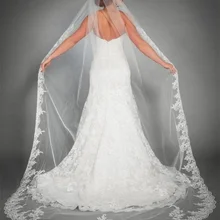 Один Слои Тюль цвета слоновой кости прямоугольная скатерть с цветами из фатина Элегантные Свадебные вуали Veu de Noiva Longo Длинная фата невесты Фата, Свадьба Свадебные аксессуары