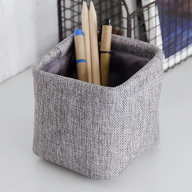 

Desktop Storage Box Imitation Linen Desk Holder Mini Simple Key Container Pen Pencil Pot Stationery Organizer Gift