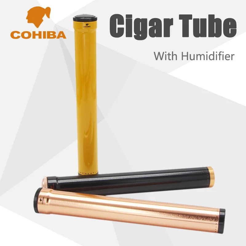 Three Color COHIBA Portable Metal Cigar Tube Aluminum Travel Humidifier