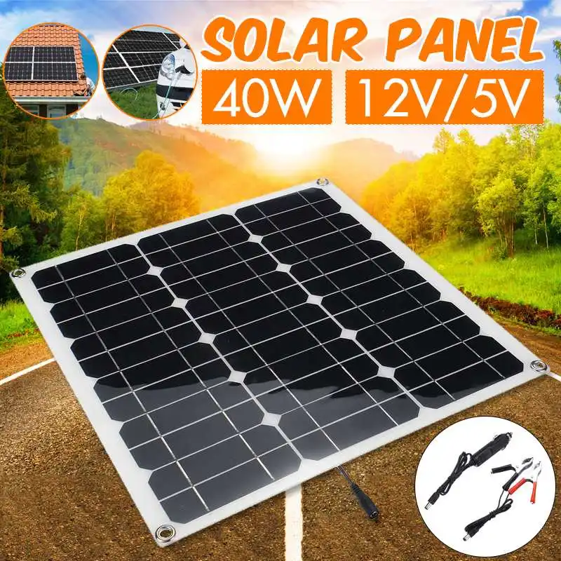 

40w Fexible Solar Panel Panels Solar Cells Cell Module Double USB interface12V/5V for Car Yacht Led Light Boat Outdoor Charger