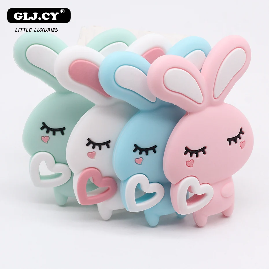 

2019 NEW Food Grade Silicone Animal Rabbit Teether Infant Baby Chew Charms Kids Teething Gift Toddler Toys 10pc